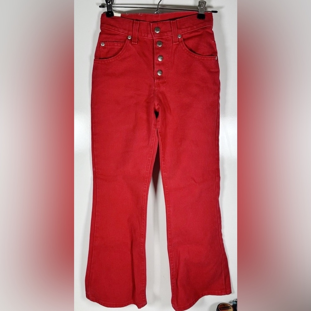 Vintage NWT Lee Flares Jeans Size 10 Inseam 27" Red Button Fly Riveted USA Made